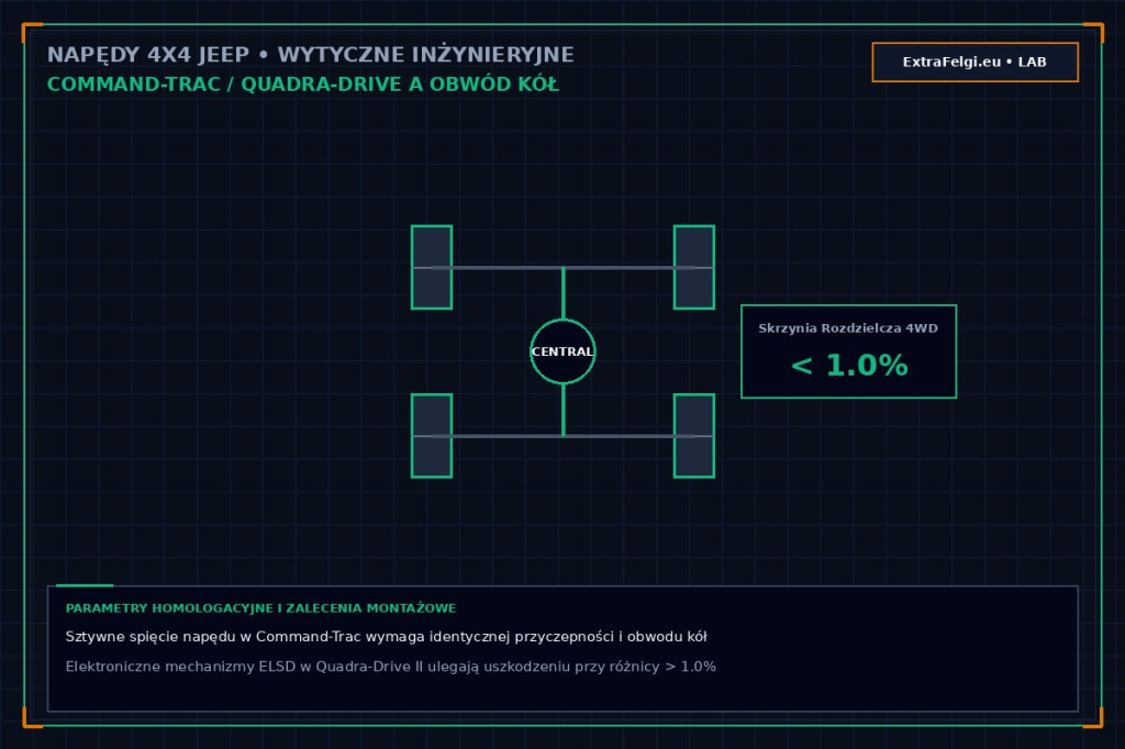 Napędy 4x4 Jeep (Command-Trac, Selec-Trac, Quadra-Drive) a rygor tolerancji obwodów kół < 1.0%