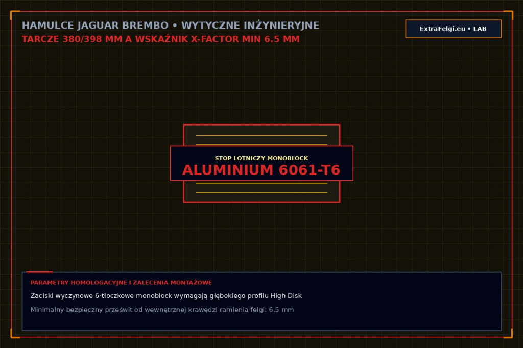 Hamulce Brembo i Carbon Ceramic Matrix (398 mm) w Jaguarze a wskaźnik X-Factor i profil ramion felgi