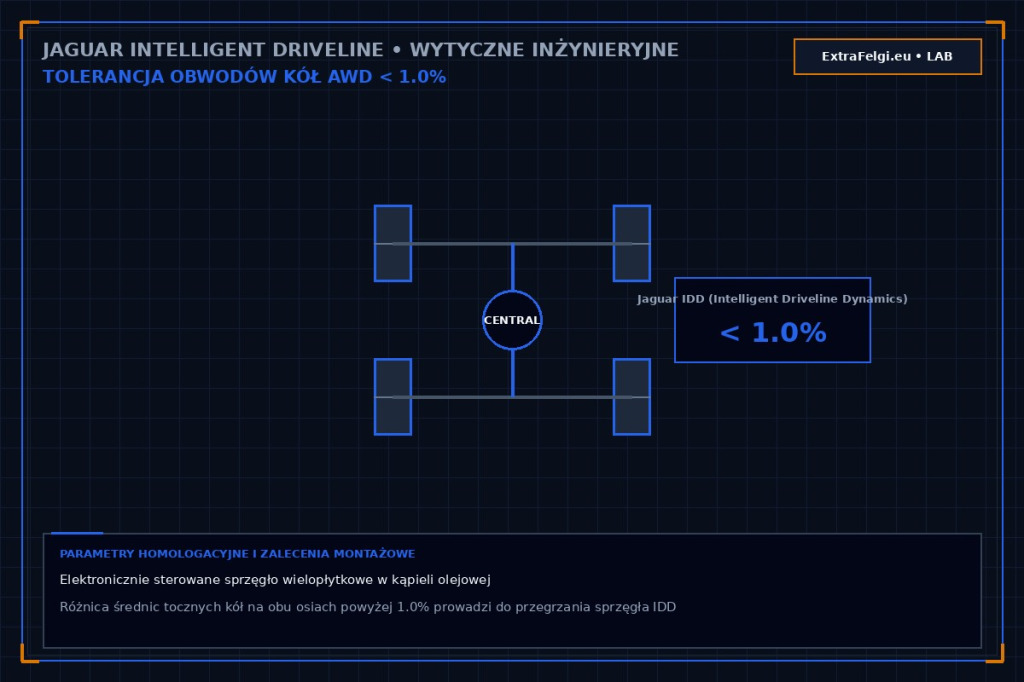 Napęd Jaguar AWD IDD (Intelligent Driveline Dynamics) a tolerancja obwodów tocznych kół poniżej 1.0%