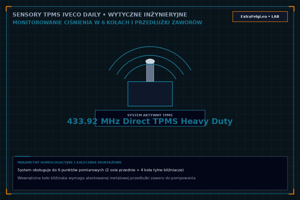 Czujniki ciśnienia TPMS Heavy Duty w pojazdach użytkowych Iveco: obsługa 6 kół, przedłużki zaworów i odporność na temperaturę